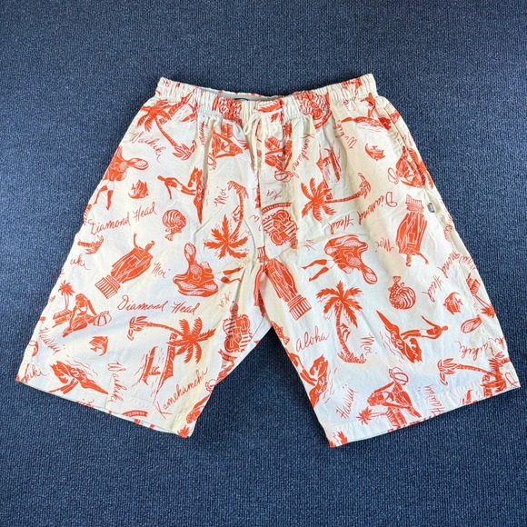 Ocean Pacific Other - Ocean Pacific OP Mens Hawaiian Print Cotton Shorts Orange Cream Large‎ Waikiki